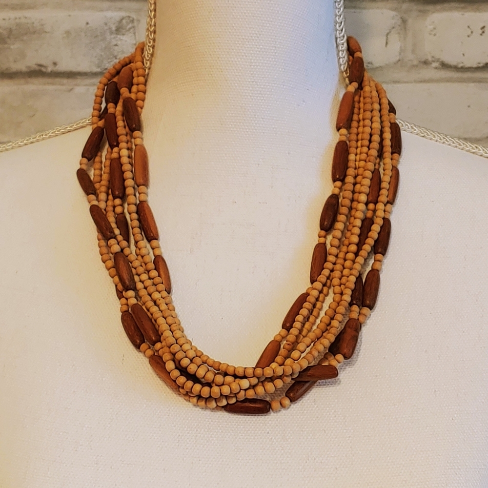 Wood Bead Necklace - Bohemian Boho Beaded Necklace